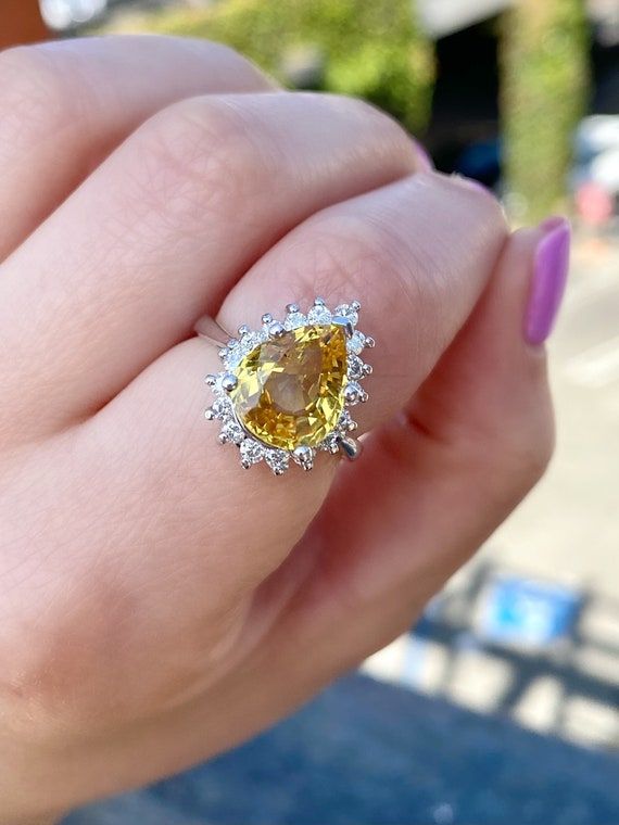Pear Halo Yellow Sapphire Diamond Ring (View 24 of 25)