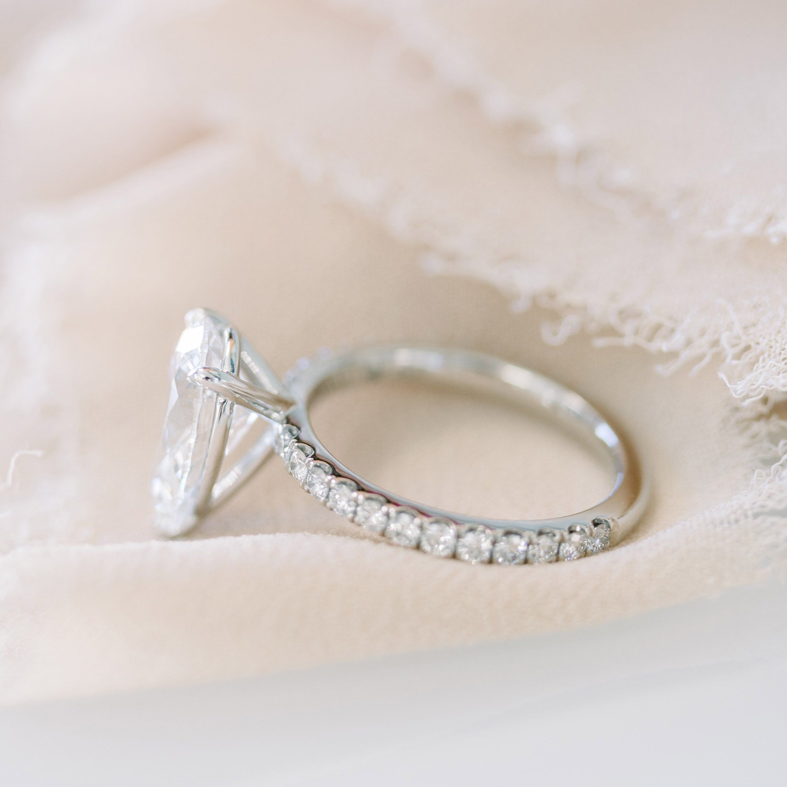 Pear Petite Pavé Setting | Custom Lab Diamond Engagement Ring In Petite Pear Shape Diamond Rings With Pave (View 21 of 25)