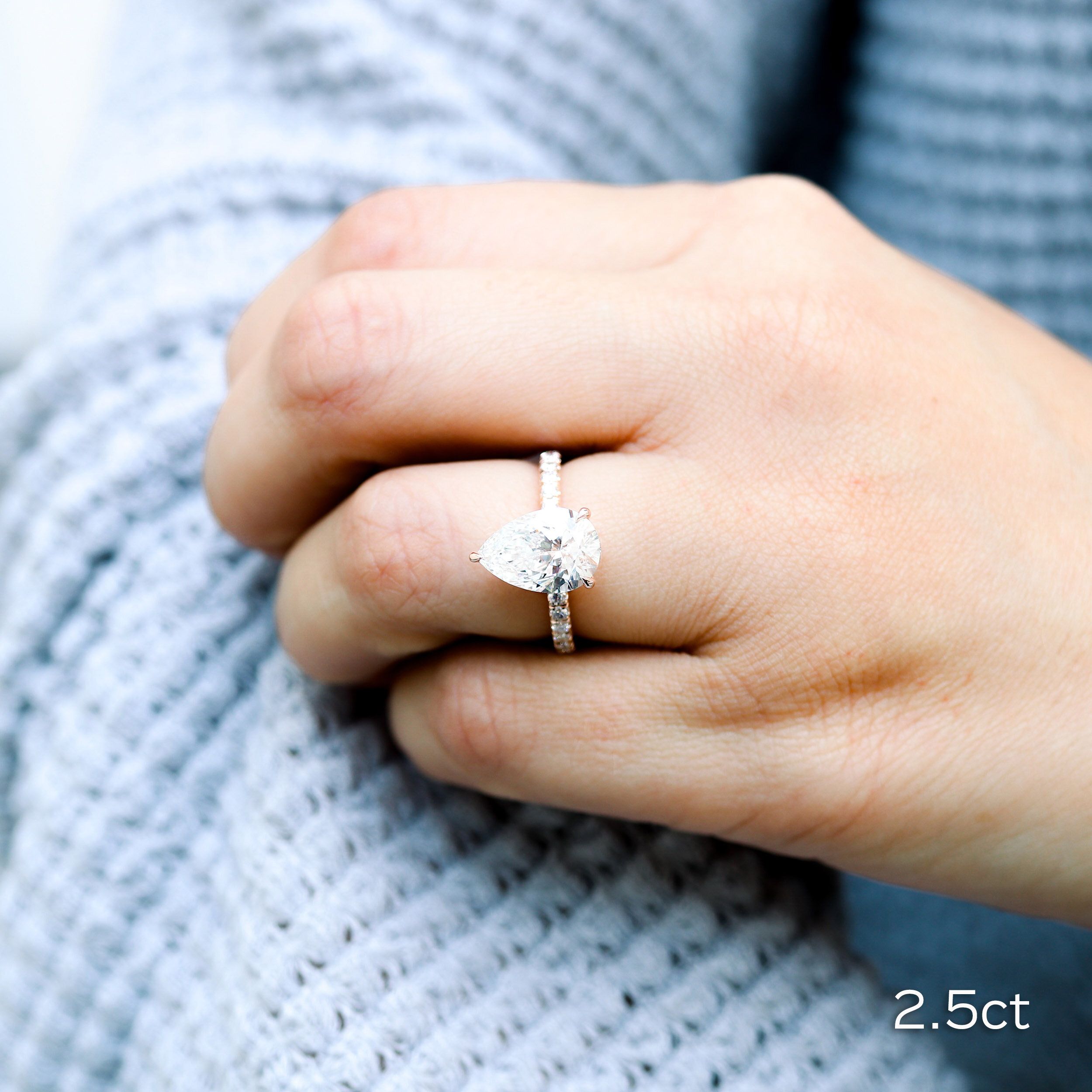 Pear Petite Pavé Setting | Custom Lab Diamond Engagement Ring Intended For Petite Pear Shape Diamond Rings With Pave (View 2 of 25)