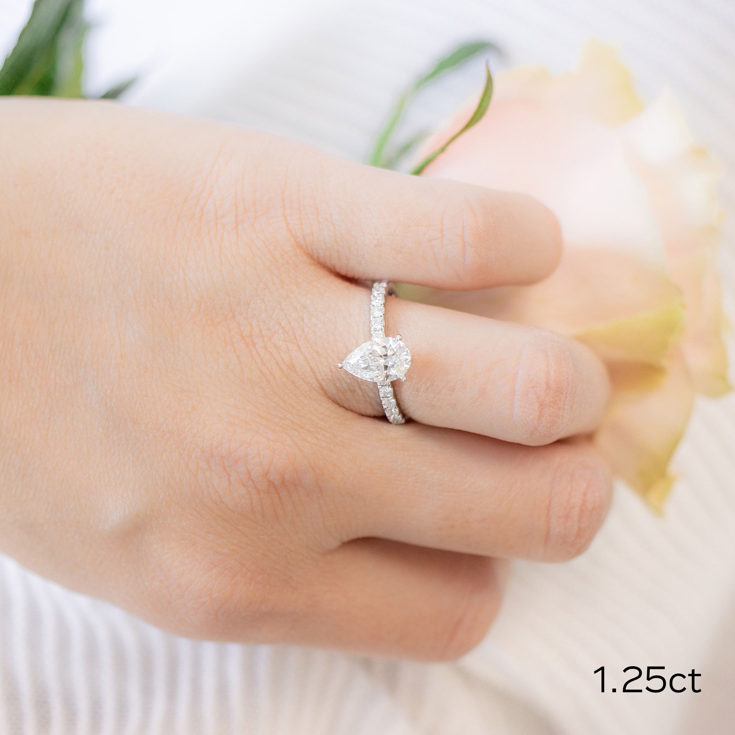 Pear Petite Pavé Setting | Custom Lab Diamond Engagement Ring With Petite Pear Shape Diamond Rings With Pave (View 4 of 25)