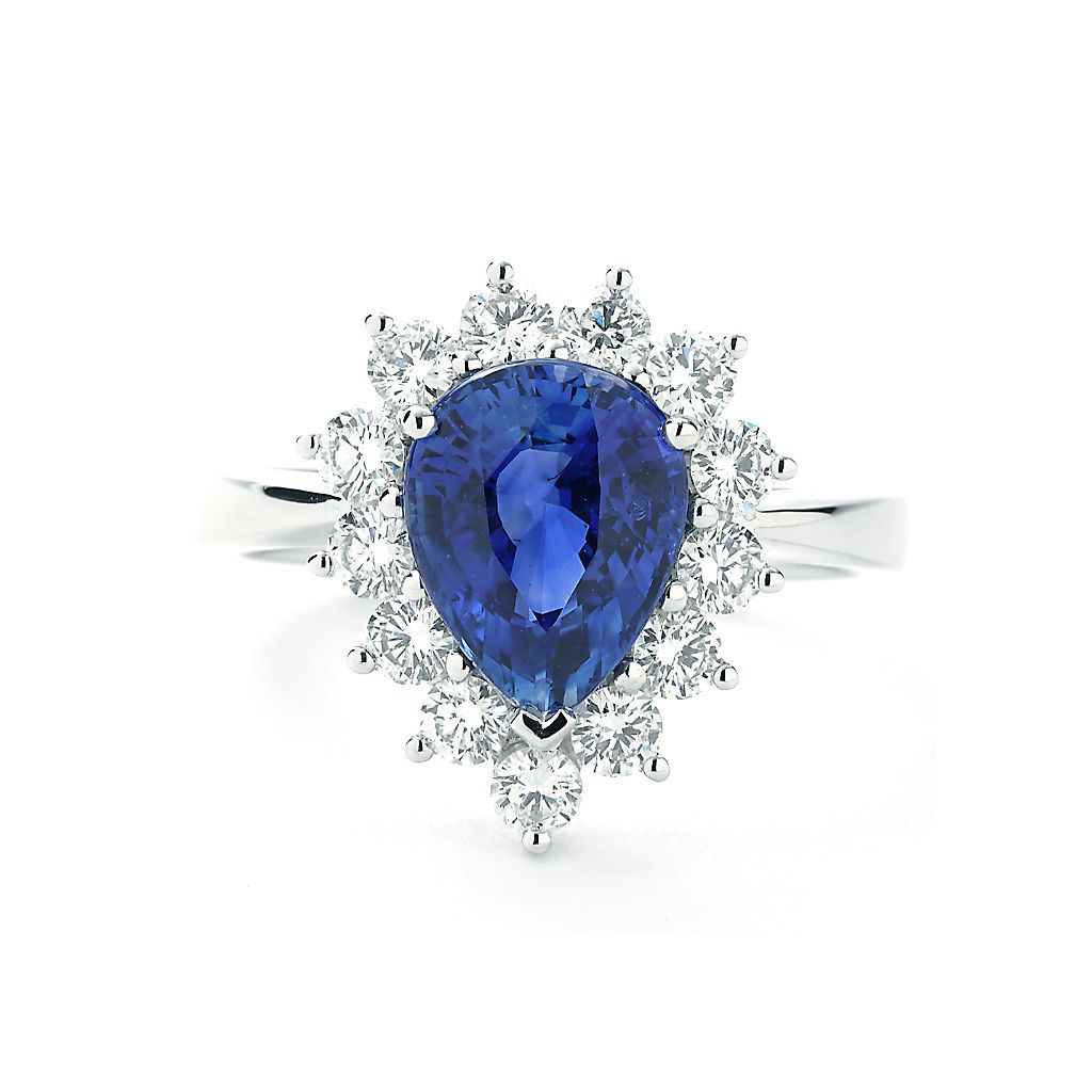 Pear Shape Blue Sapphire And Diamond Halo Ring | New York Jewelers Chicago For Pear Shape Sapphire Halo Rings (View 5 of 25)