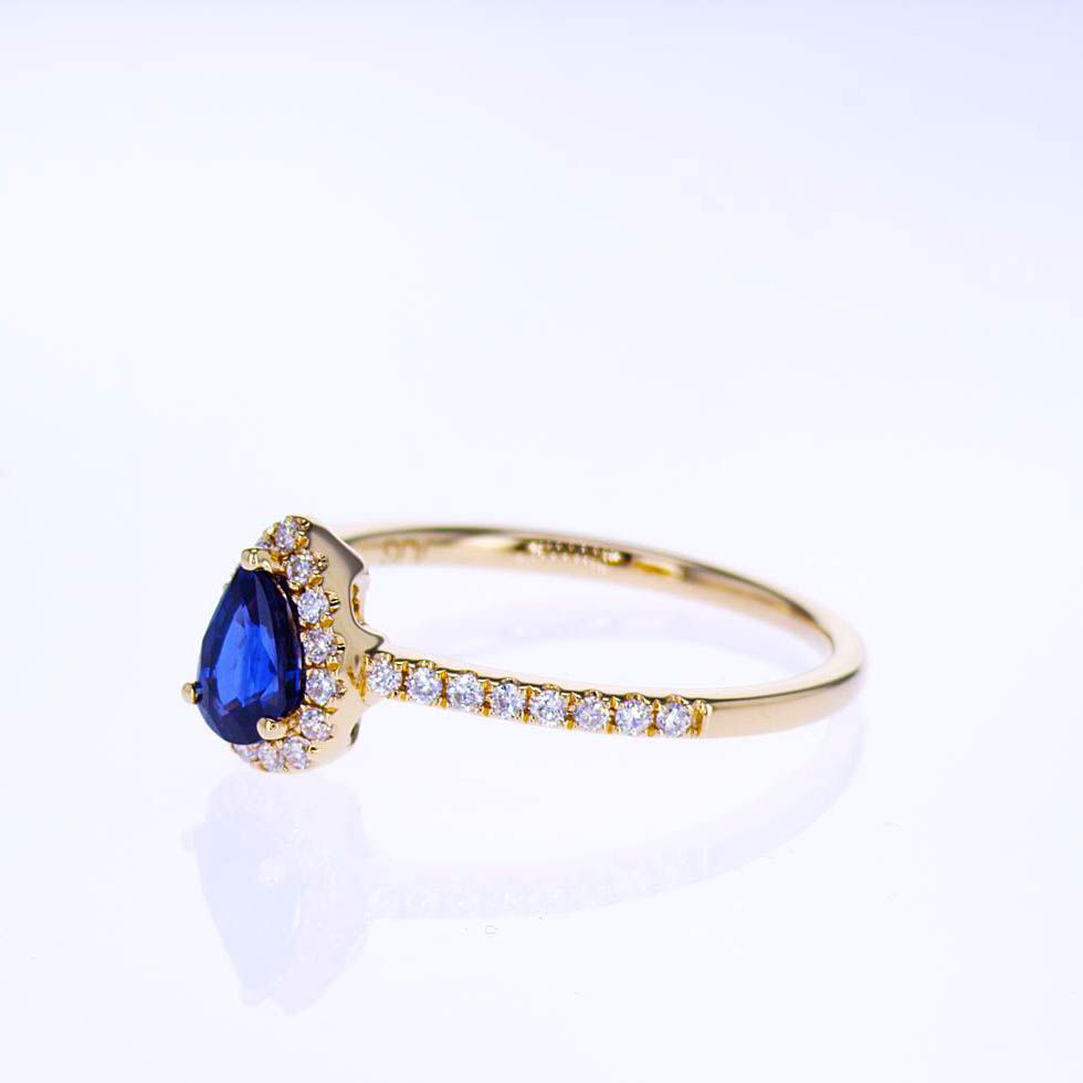 Pear Shape Blue Sapphire Halo Engagement Ring With Diamonds, For Pear Shape Sapphire Halo Rings (View 7 of 25)