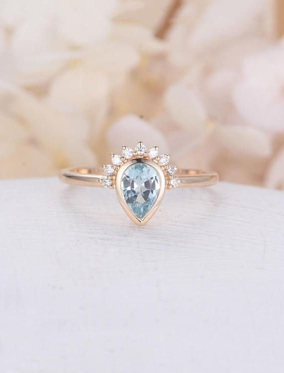 Pear Shaped Aquamarine Engagement Ring Rose Gold Unique | Etsy In 2021 |  Aquamarine Engagement Ring Rose Gold, Aquamarine Engagement Ring, Pear  Shaped Wedding Rings Inside Stackable Pear Cut Sapphire Rings (View 22 of 25)