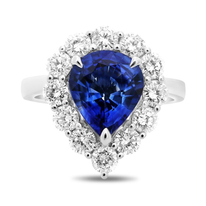 Pear Shaped Blue Sapphire Halo Ring Throughout Pear Shape Sapphire Halo Rings (View 20 of 25)
