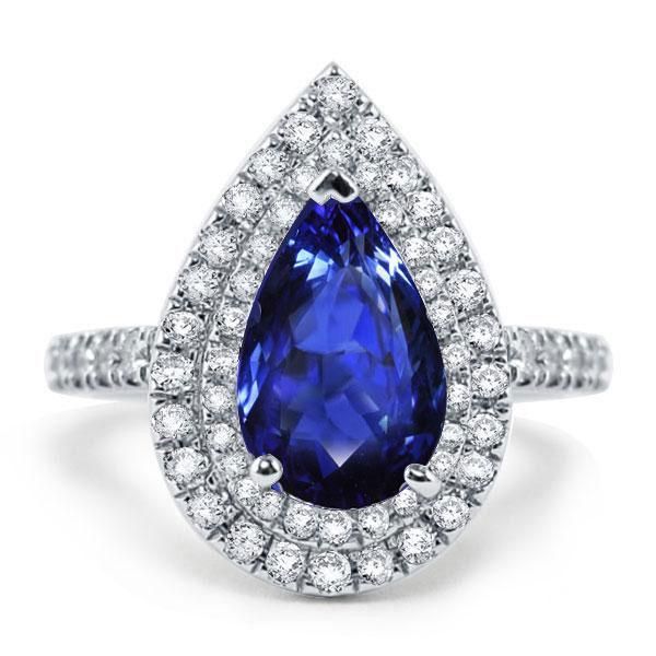 Pear Shaped Blue Sapphire Ring,italo Double Halo Pear Created Sapphire  Engagement Ring Pertaining To Pear Shape Sapphire Halo Rings (View 17 of 25)