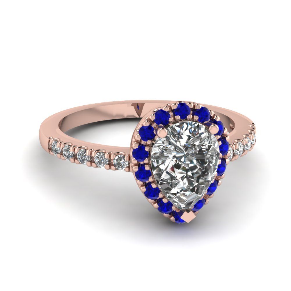 Pear Shaped Sapphire Halo Diamond Engagement Ring In 14k Rose Gold |  Fascinating Diamonds In Pear Shape Sapphire Halo Rings (View 18 of 25)