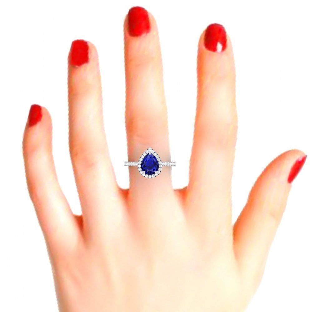 Pear Shaped Sapphire Halo Ring With Regard To Pear Shape Sapphire Halo Rings (View 4 of 25)