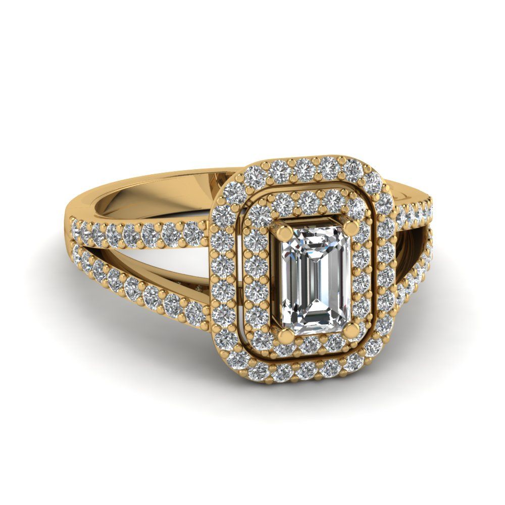 Petite Double Halo Emerald Cut Diamond Engagement Ring | Fascinating  Diamonds Intended For Emerald Rings With Double Halo (View 22 of 25)