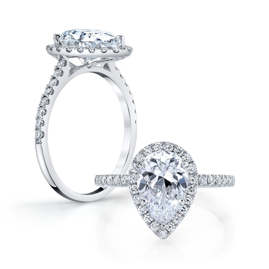 Petite Low Profile Pear Shape Halo Engagement Ring With Regard To Petite Pear Shape Diamond Rings (View 10 of 25)