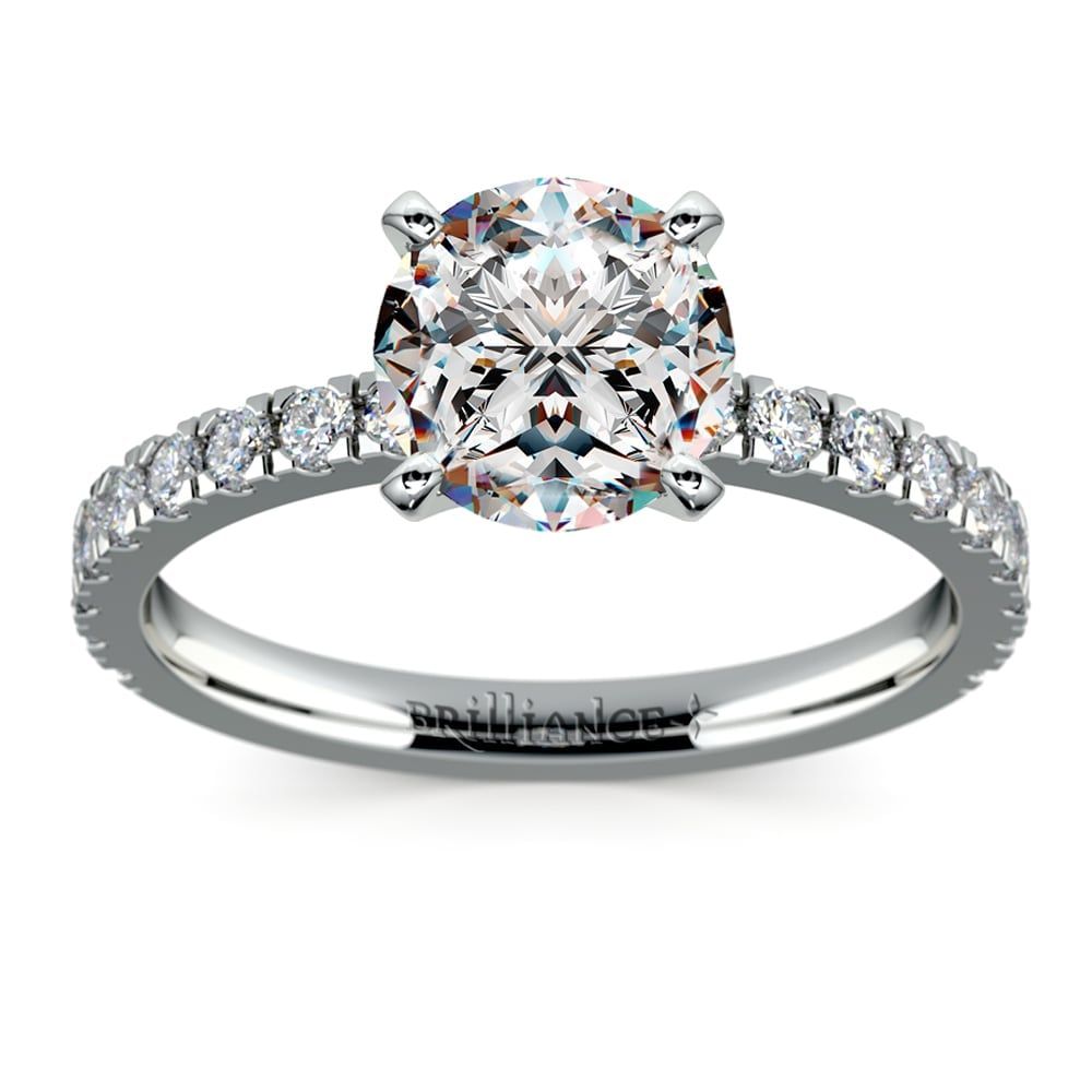 Petite Pave Diamond Engagement Ring In White Gold (1/3 Ctw) Throughout Petite 3 Diamonds Rings With Pave (View 4 of 25)