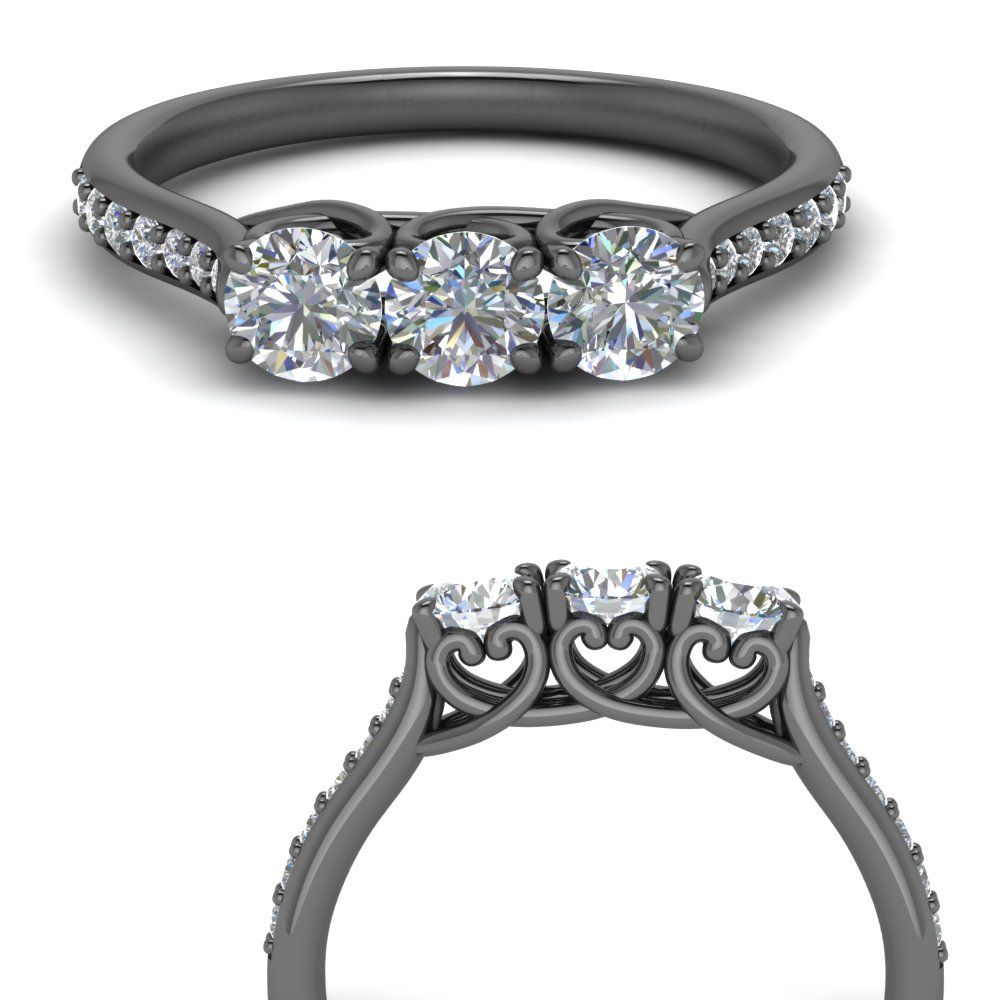 Petite Pave Round 3 Stone Wedding Band | Fascinating Diamonds In Petite 3 Diamonds Rings With Pave (View 5 of 25)