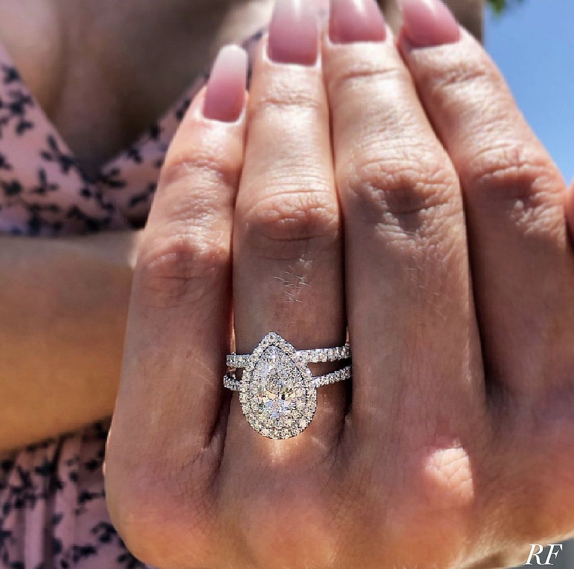Petite Pear Double Halo Engagement Ring – Roy F With Petite Pear Shape Diamond Rings (View 4 of 25)