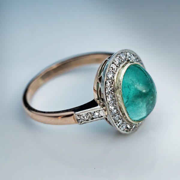 Pin On Art Deco / Art Nouveau Jewelry 1 In Emerald Cabochon Halo Rings (View 17 of 25)