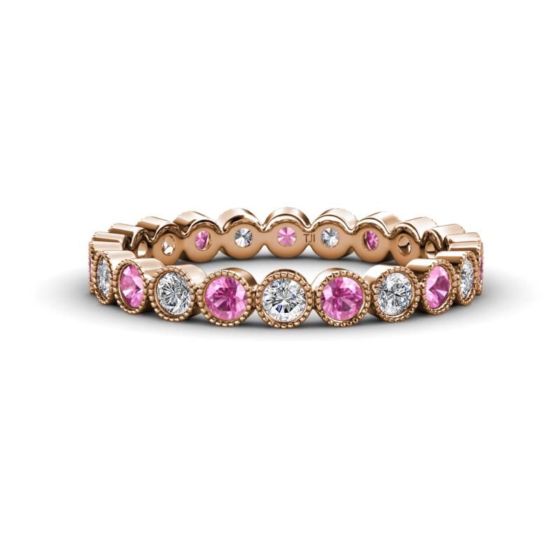 Pink Sapphire And Diamond Bezel Set Milgrain Womens Eternity Ring Stackable   (View 18 of 25)