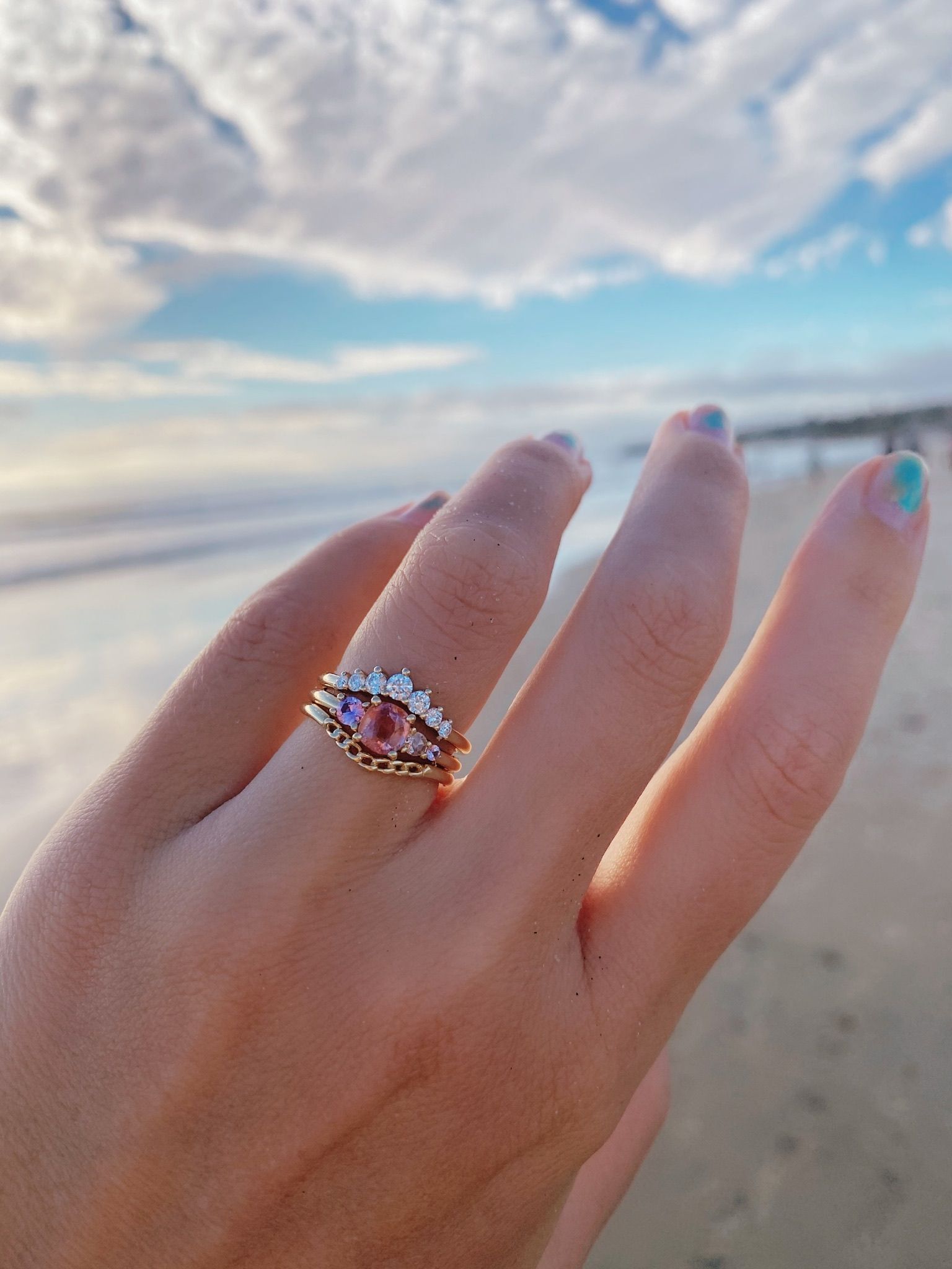 Pink Sapphire Linear Ring & Stacking Bands | Stackable Engagement Ring,  Delicate Fine Jewelry, Featured Jewelry Pertaining To Stackable Pink Sapphire Rings (View 2 of 25)