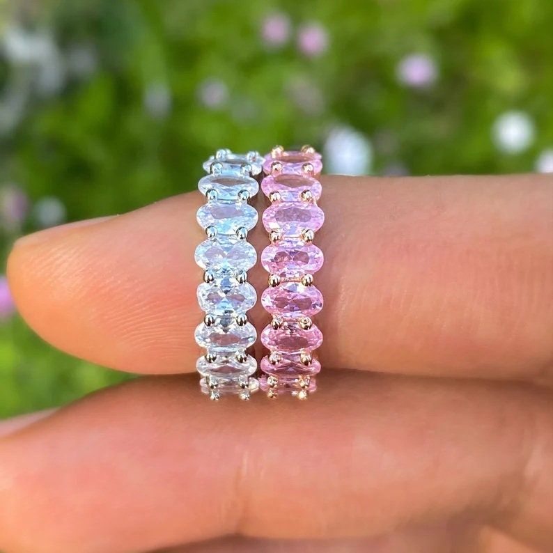 Pink Sapphire Oval Cut Eternity Band Ring In 14k Gold – Etsy For Stackable Oval Cut Pink Sapphire Rings (View 3 of 25)