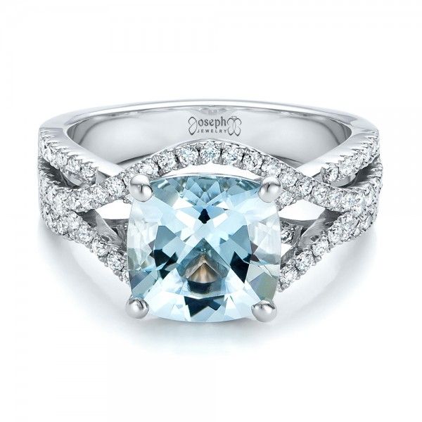 Platinum Custom Aquamarine And Diamond Engagement Ring #100895 – Seattle  Bellevue | Joseph Jewelry With Regard To Aquamarine And Diamond Rings (View 16 of 25)