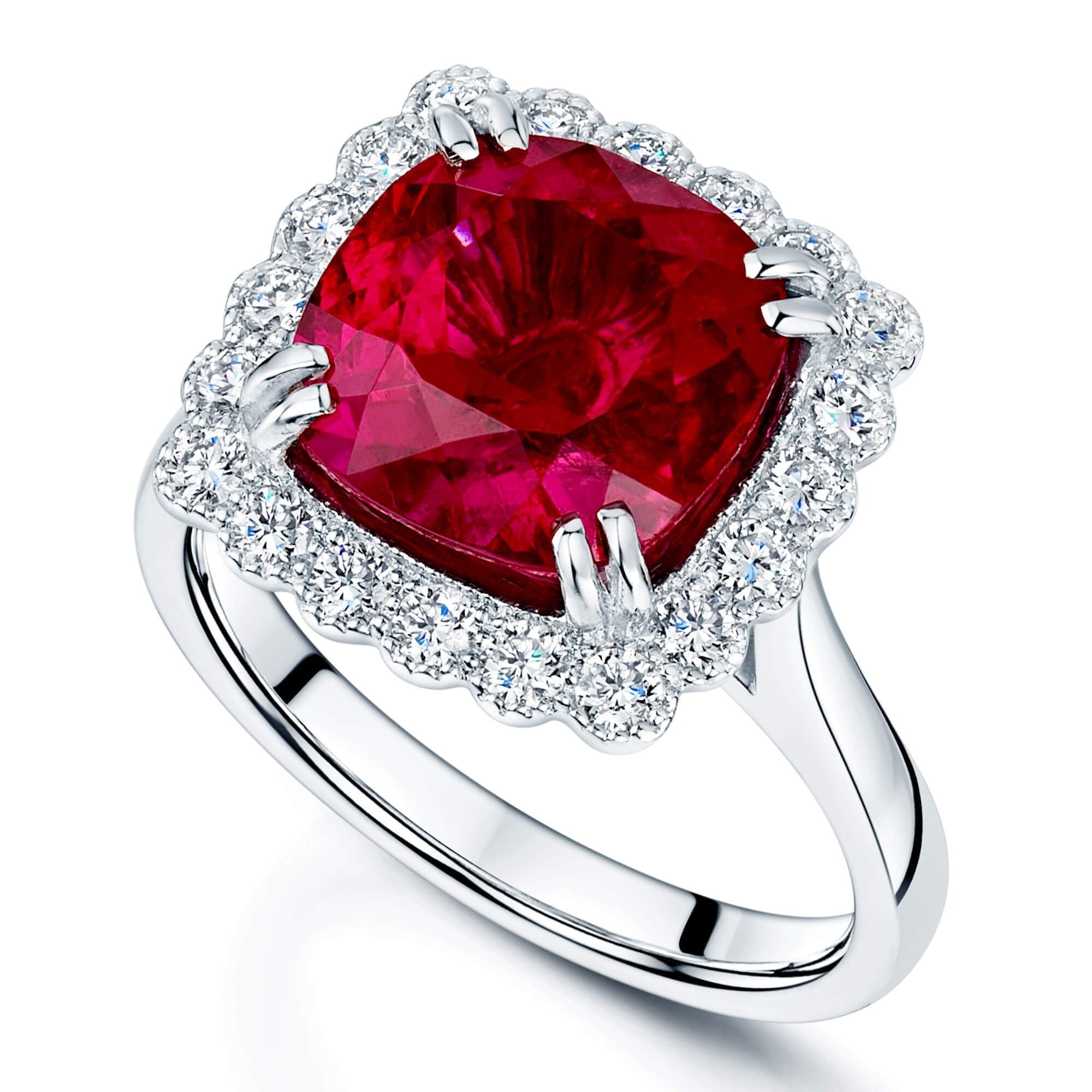 Platinum Rubellite Ring In A Diamond Halo Setting Ring With Regard To Rubellite And Diamond Halo Rings (View 16 of 25)