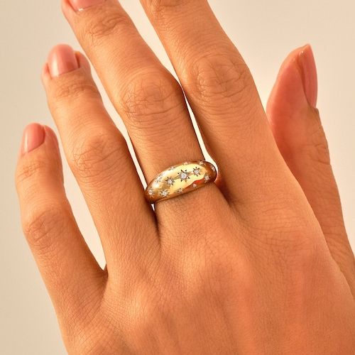 Premium Diamond Star Dome Ring 14k Solid Gold Starburst Dome – Etsy With Starry Yellow Diamond Dome Rings (View 5 of 25)