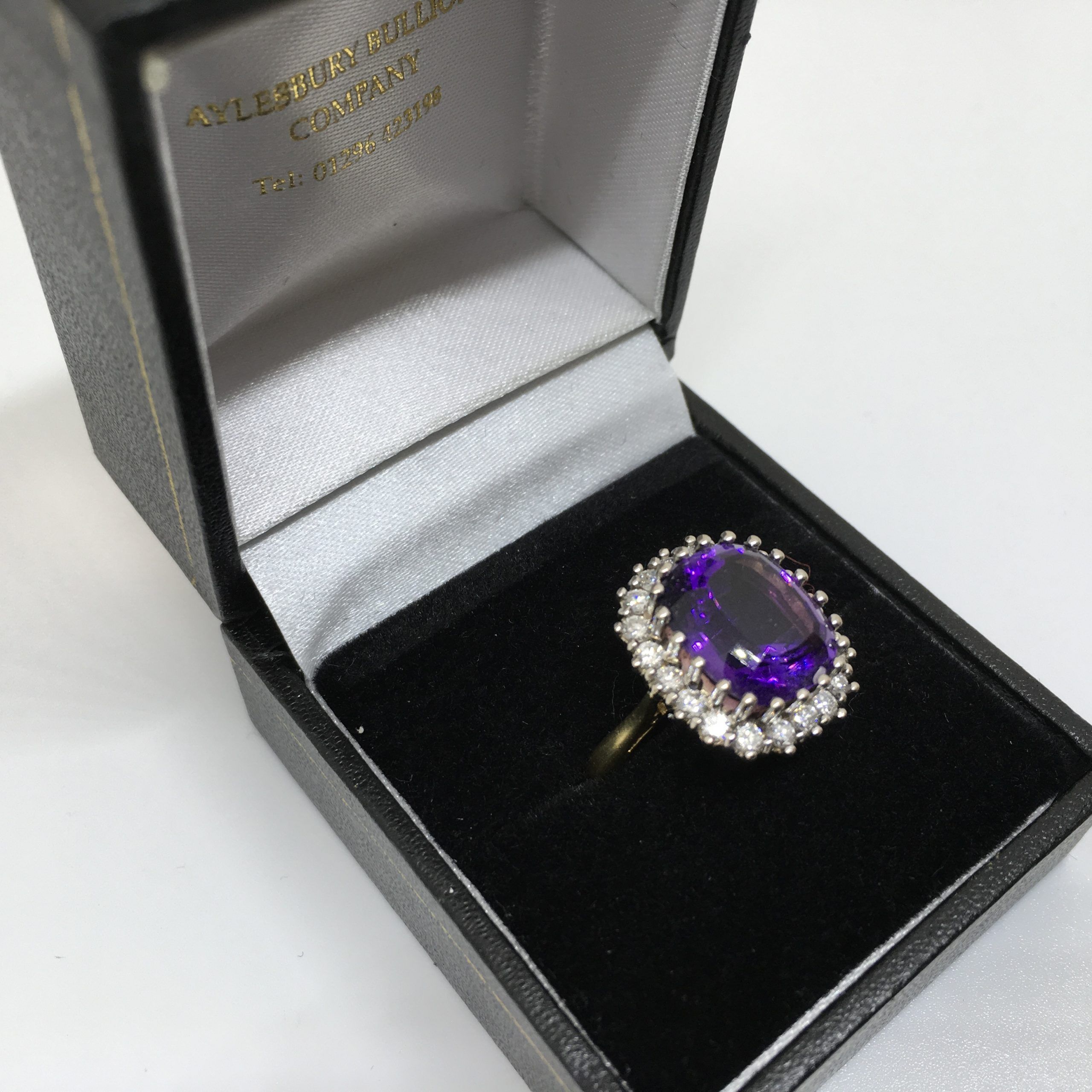 Preowned 18 Carat Yellow Gold Amethyst Andy Diamond Ring – Aylesbury Bullion Pertaining To Amethyst And Diamonds Rings (View 12 of 25)
