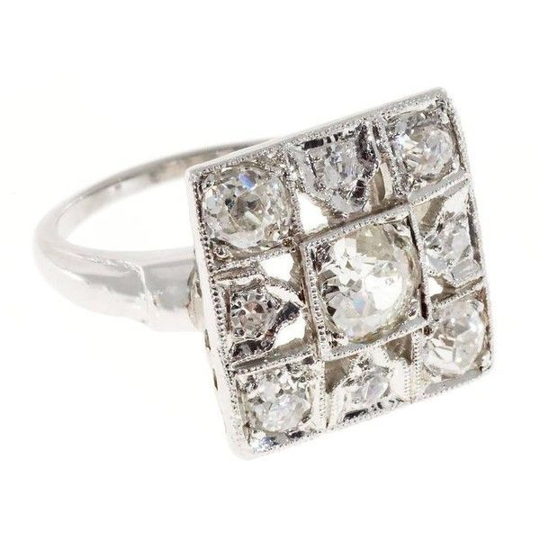 Preowned Old Mine Diamond Art Deco Platinum Square Cocktail Ring ($3,465) ❤  Liked On Polyvo… | Antique Cocktail Ring, Diamond Rings For Sale, Platinum Diamond  Rings Pertaining To Diamond Cluster Square Cocktail Rings (View 21 of 25)