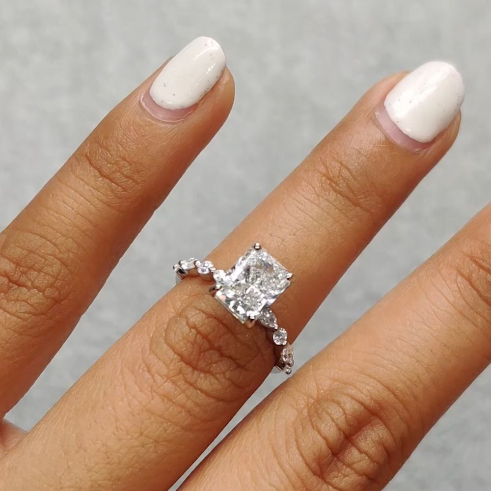 Radiant Cut Floating Marquise Accent Diamond Engagement Ring In 14k White  Gold | Fascinating Diamonds Within Floating Squares Diamond Cocktail Rings (View 21 of 25)