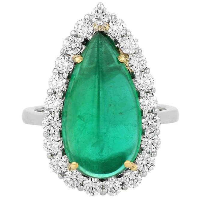 Rahaminov Pear Cabochon Emerald & Diamond Halo Ring In Platinum | Borsheims For Emerald Cabochon Halo Rings (View 6 of 25)