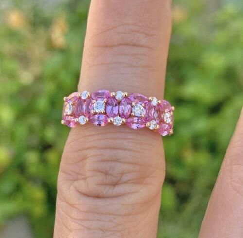Real Pink Sapphire 2ct Marquise Cut Half Eternity 14k Yellow Gold Plated  Silver | Ebay Regarding Pink Sapphire Semi Eternity Rings (View 5 of 25)
