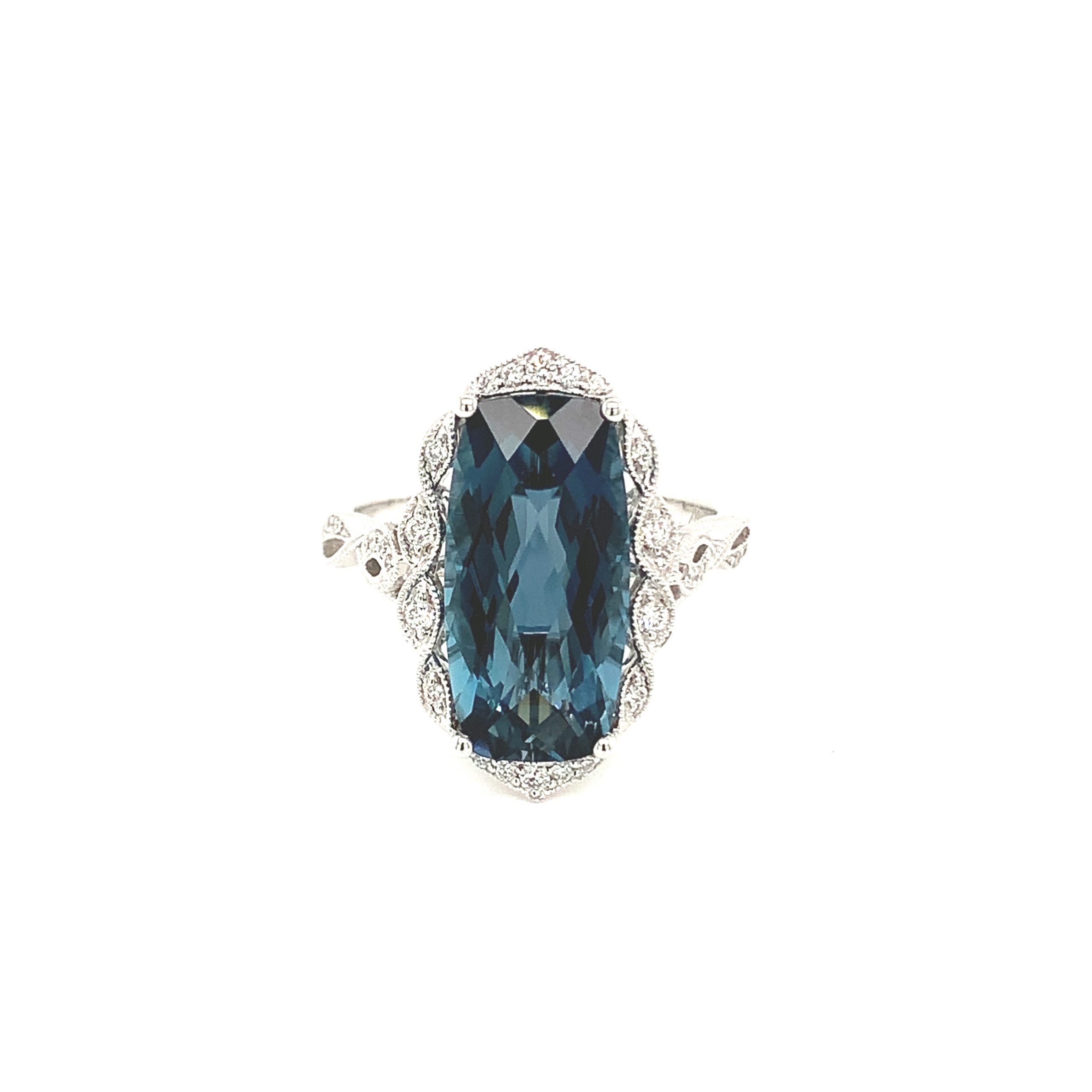 Rectangular Cushion Cut London Blue Topaz Ring, 14k White Gold – Mills  Jewelers Throughout Blue Topaz Rings With Braided Gold Band (View 13 of 25)