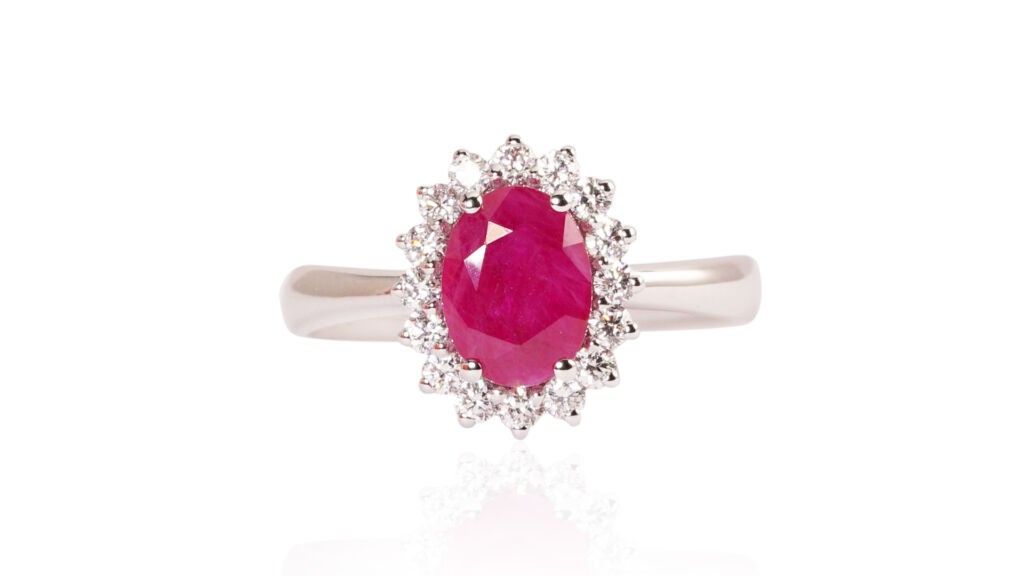 Ring With Ruby ​​and Diamonds – Daverio1933 Jewels Within Ruby Halo Rings (View 20 of 25)