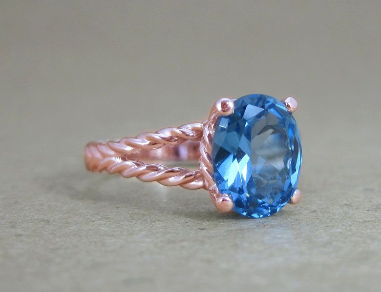 Rose Gold Ring, Blue Topaz Engagement Ring | Benati With Regard To Blue Topaz Rings With Braided Gold Band (View 12 of 25)