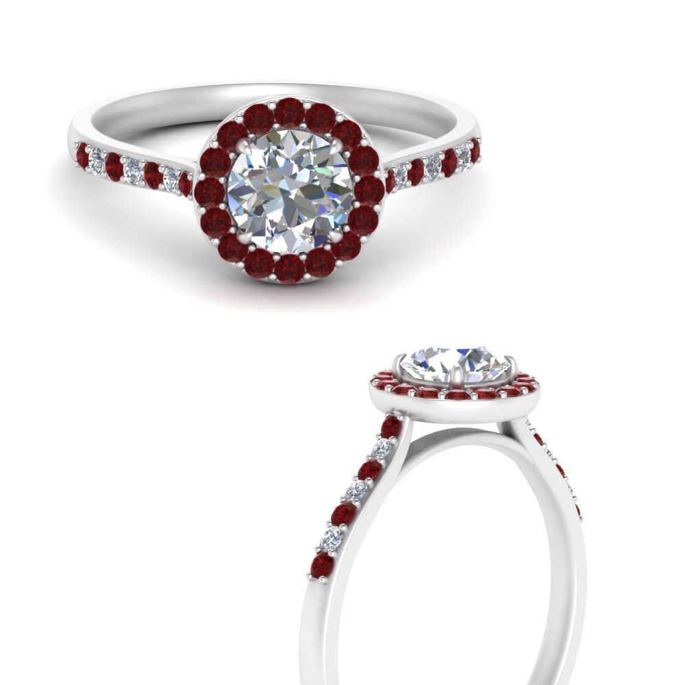 Round Cut Delicate Halo Diamond Engagement Ring With Ruby In 950 Platinum |  Fascinating Diamonds With Regard To Ruby Delicate Halo Rings (View 6 of 25)