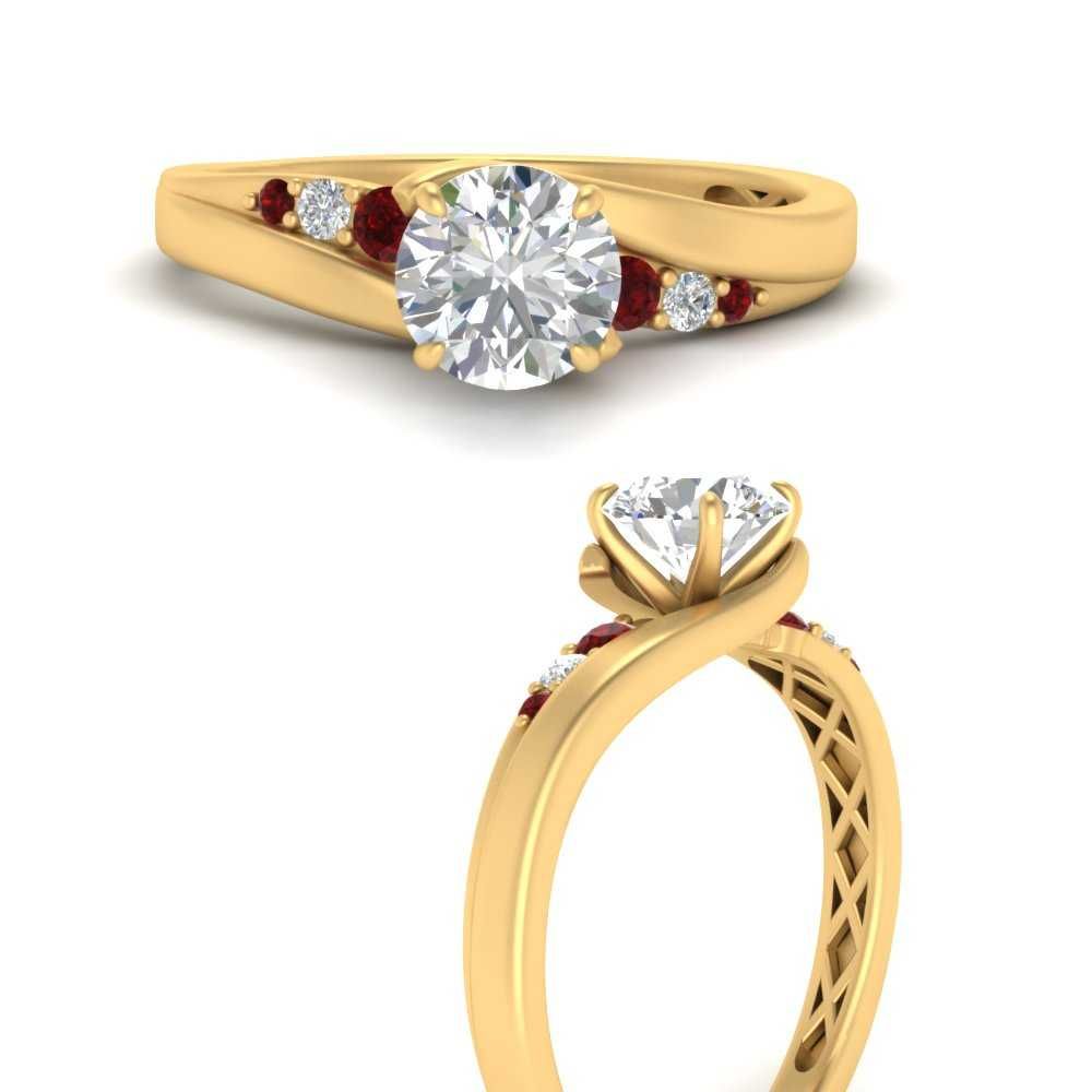 Round Swirl Graduated Ruby Moissanite Engagement Ring In 14k Yellow Gold |  Fascinating Diamonds For Graduated Diamonds Wraparound Rings (View 20 of 25)