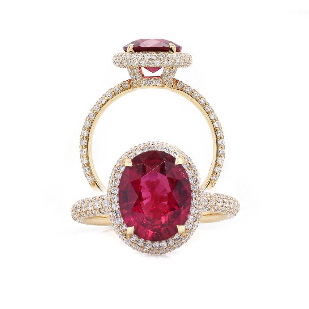 Rubellite Tourmaline Halo Ring – Rings – Jewelry Within Rubellite And Diamond Halo Rings (View 2 of 25)