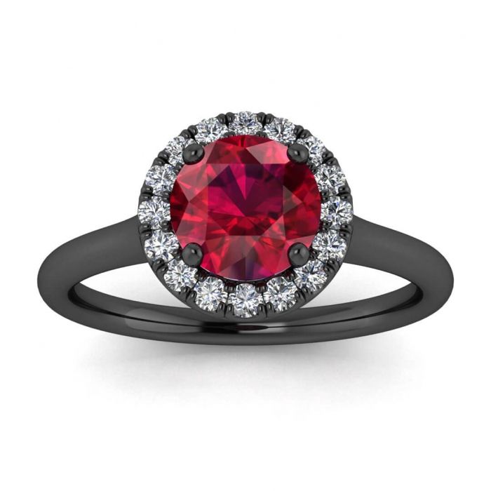 Ruby And Diamond Black Gold Engagement Ring | Anne | Braverman Jewelry Inside Ruby Delicate Halo Rings (View 9 of 25)