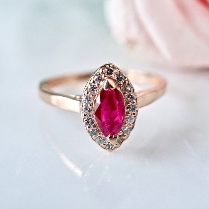Ruby Diamond Halo Ring – Rose Gold Ruby Ring – July Birthstone Ring In 2022  | Ruby Diamond Engagement Ring, Diamond Birthstone Ring, Alternative Engagement  Rings With Regard To Ruby Delicate Halo Rings (View 18 of 25)