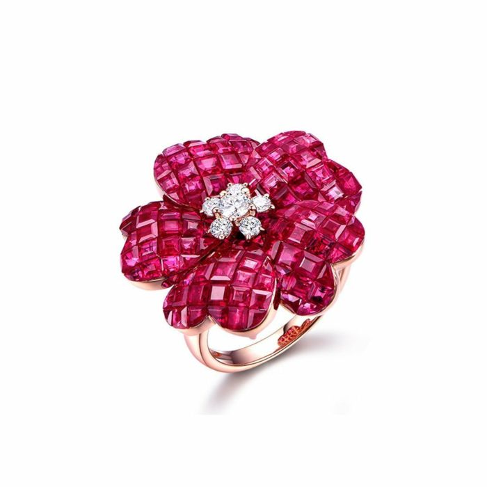 Ruby Flower Cocktail Ring In Ruby And Diamond Flower Cocktail Rings (View 22 of 25)