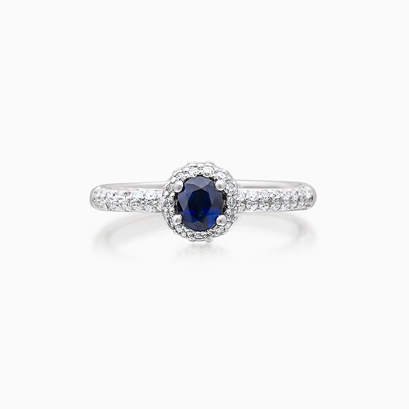 Sapphire And Diamond Dome Halo Ring – Maidor With Regard To Sapphire And Diamond Dome Halo Rings (View 6 of 25)