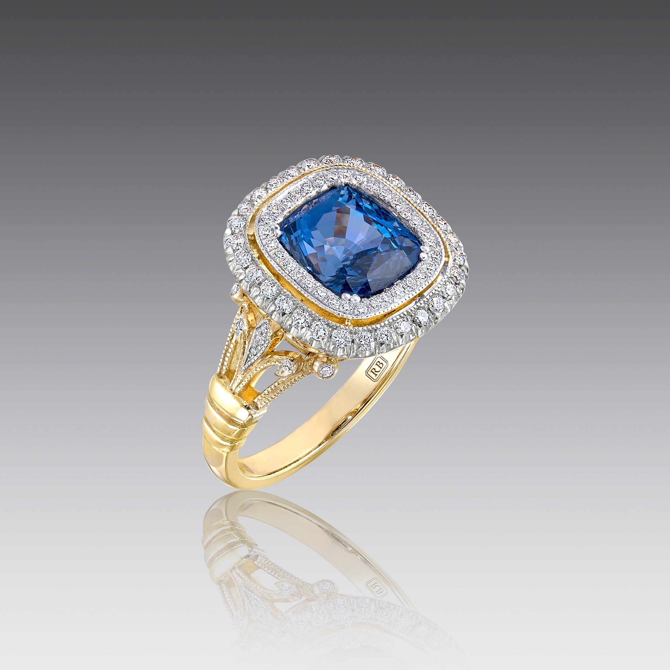 Sapphire And Double Diamond Halo Ring Lr128 | Ricardo Basta Fine Jewelry Within Yellow Sapphire Double Halo Cocktail Rings (Photo 25 of 25)