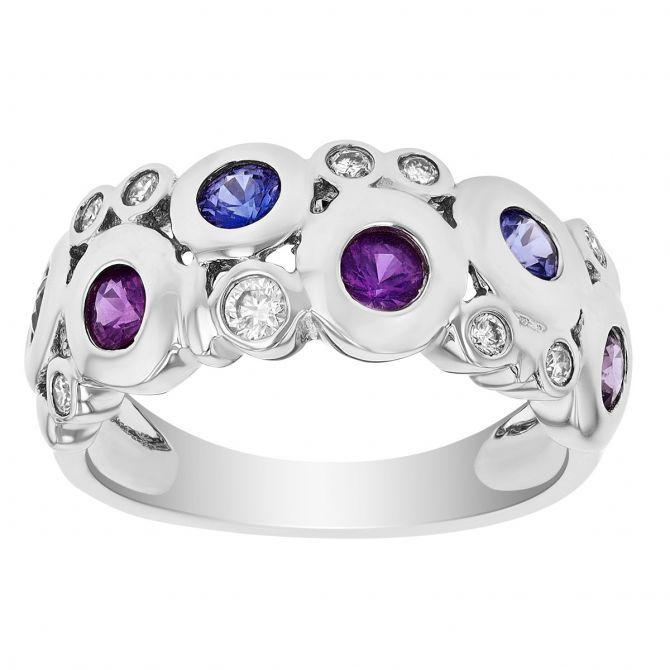 Sapphire & Diamond Bezel Set Scatter Ring In White Gold | Borsheims With Bubbles Bezel Diamond Trio Rings (View 19 of 25)