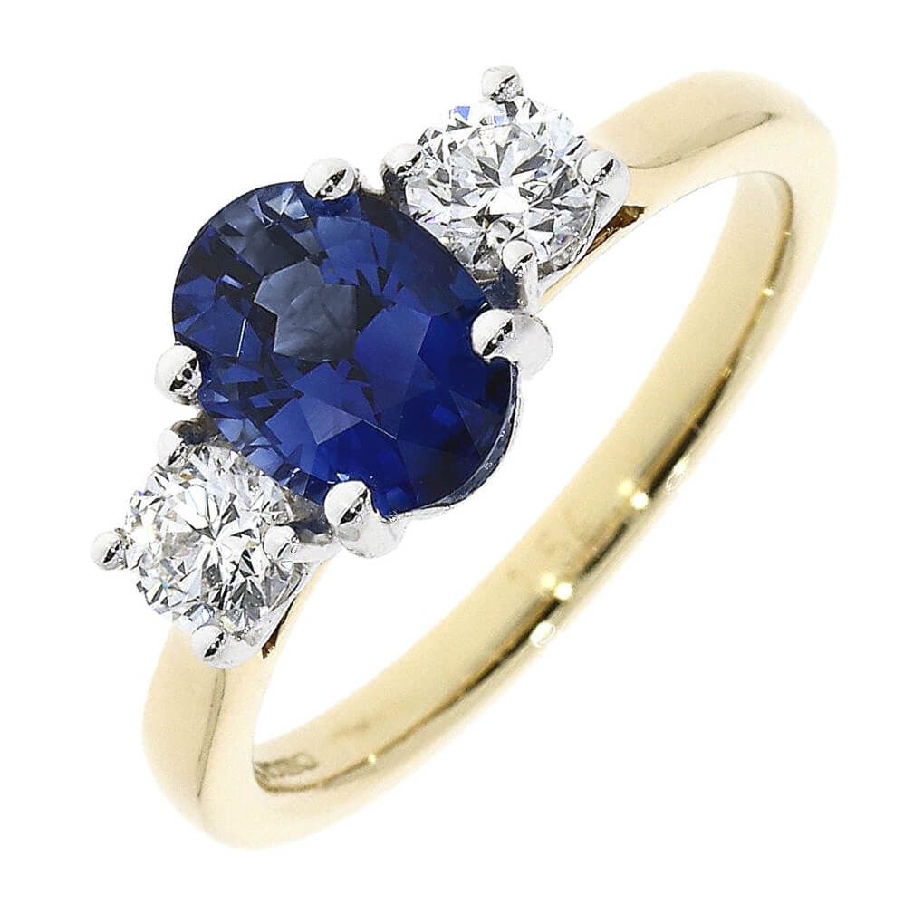 Sapphire Oval And Brilliant Cut Trinity Ring | Michael Lynes Specialist  Independent Jewellers Inside Oval Sapphire And Diamond Trinity Rings (View 1 of 25)
