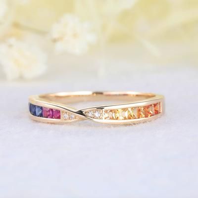 Sapphire Ruby Wedding Band Stackable Engagement Ring 14k Sterling Silver  Bridal Matching Band Stacking Ring Half Eternity Women Gift Vintage – Yahoo  Shopping With Regard To Rainbow Sapphire Stack Bands Rings (Photo 25 of 25)