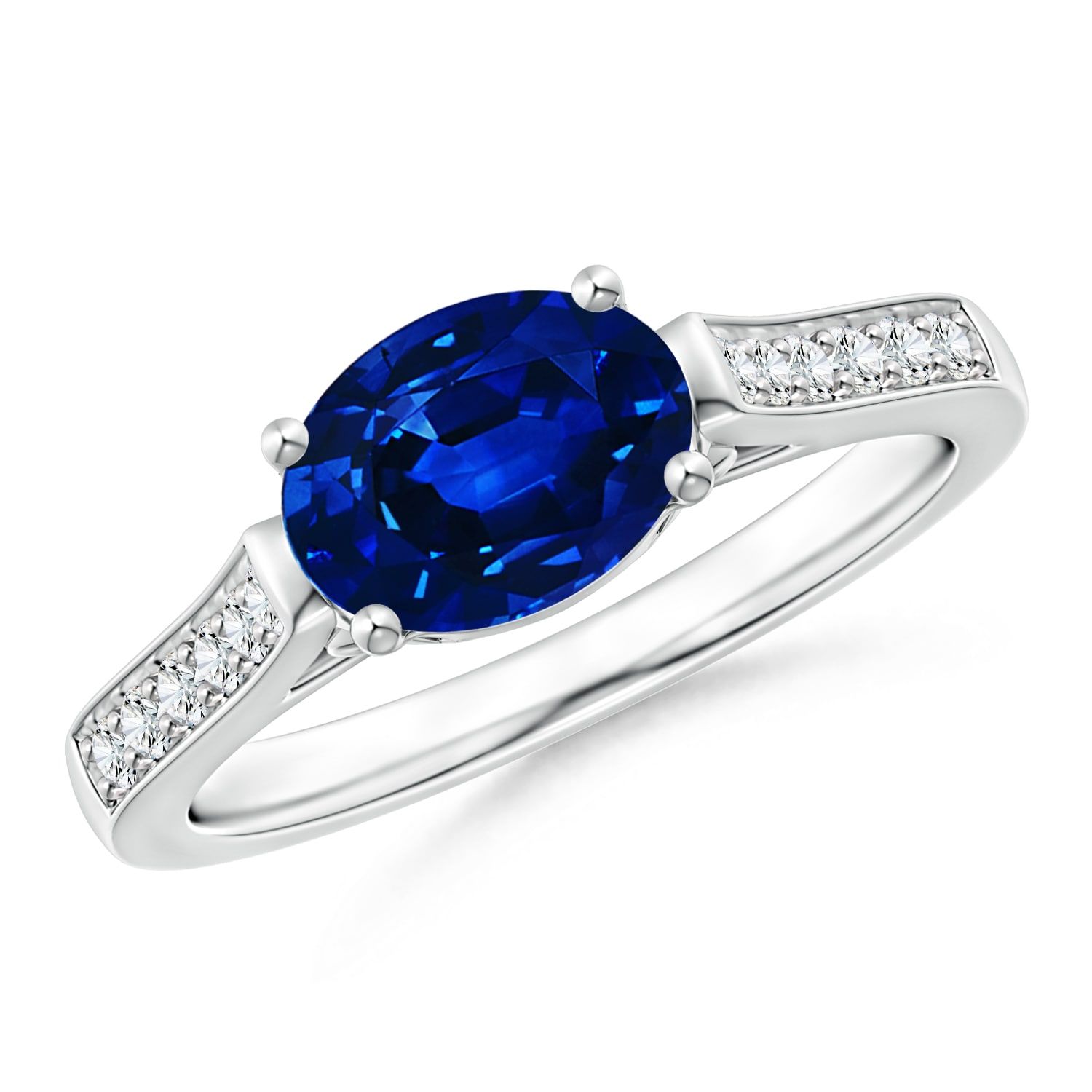 September Birthstone Ring – East West Oval Blue Sapphire Solitaire Ring  With Diamonds In Platinum (8x6mm Blue Sapphire) – Sr0737sd Pt Aaaa 8x6 5 –  Walmart Regarding East West Oval Sapphire Rings (View 5 of 25)