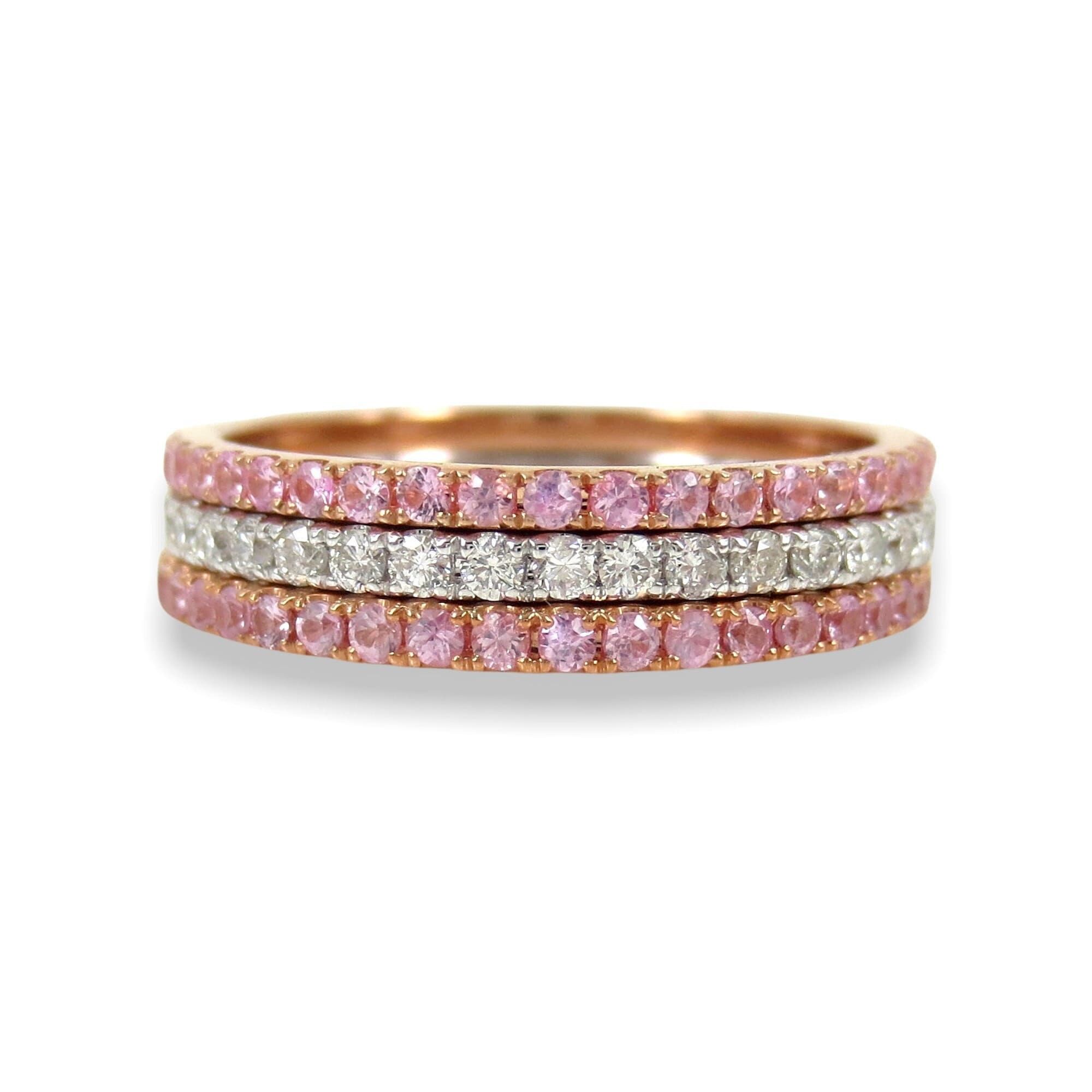 Set Of 3: Diamond Two Light Pink Sapphire Eternity Stacking – Etsy Within Stackable Pink Sapphire Rings (View 3 of 25)