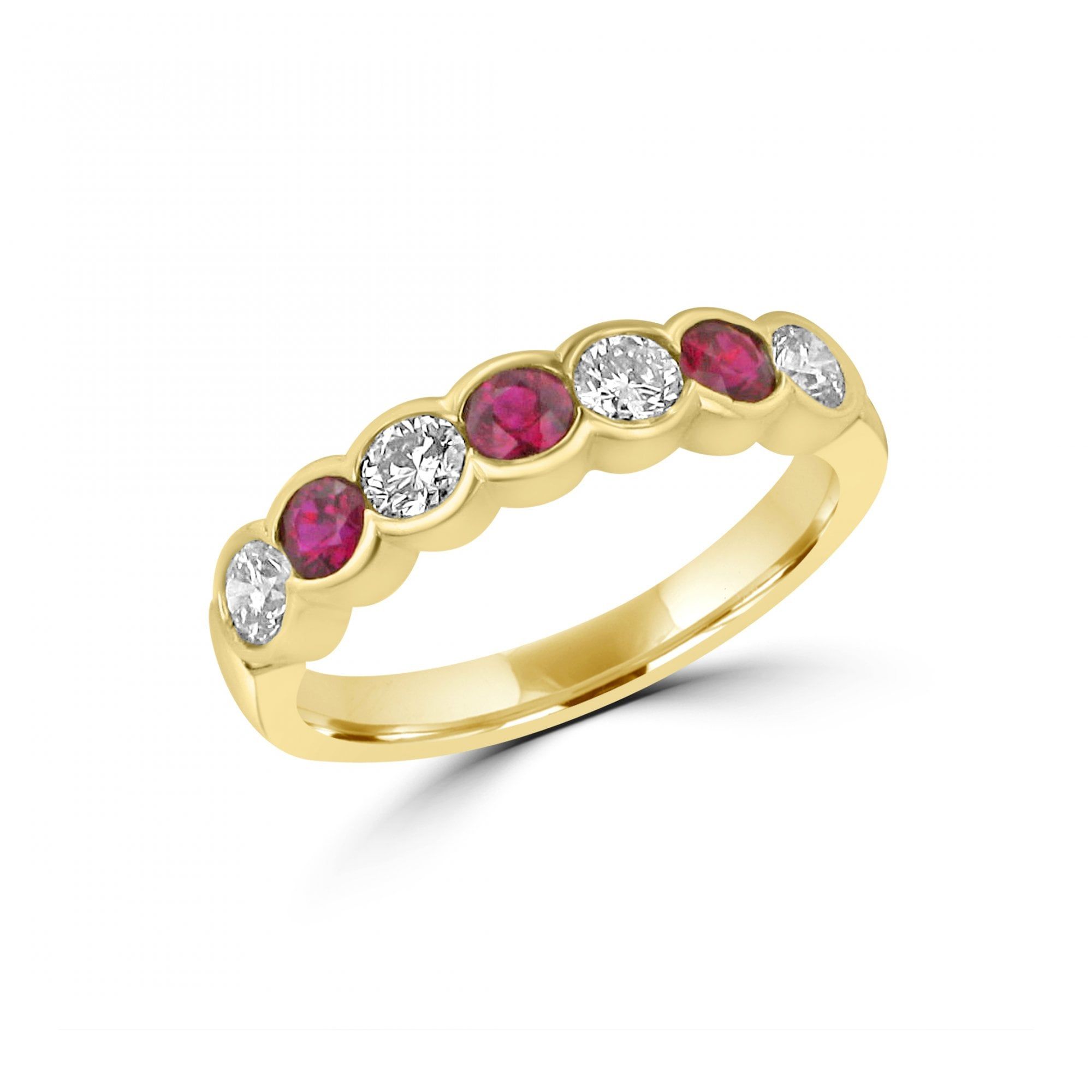Seven Stone Alternating Ruby And Diamond Scalloped Edge Eternity Ring Intended For Ruby Eternity Rings (View 23 of 25)
