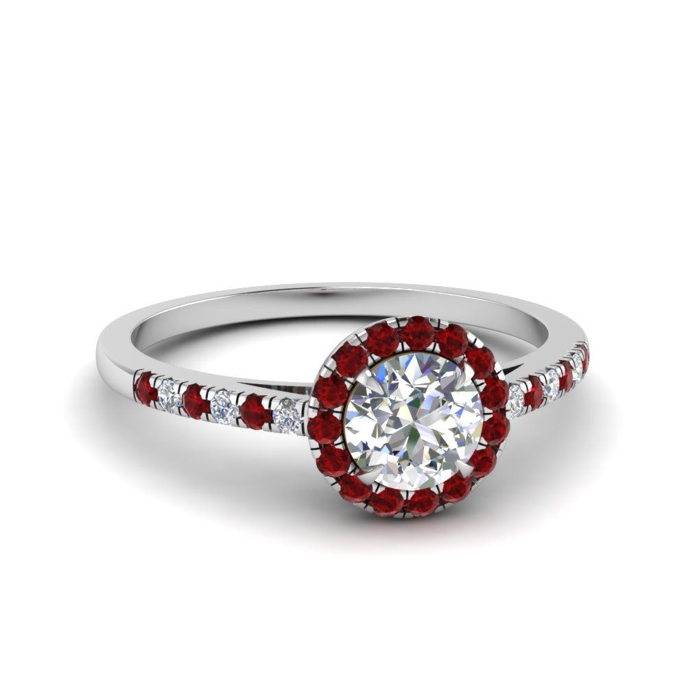 Simple Diamond Engagement Ring With Round Ruby Halo In 18k White Gold |  Fascinating Diamonds Inside Ruby Halo Rings (View 25 of 25)
