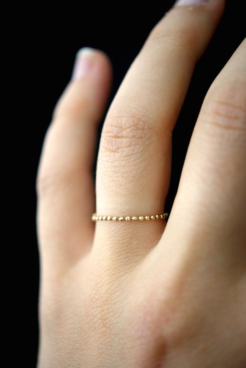 Solid 14k Gold Beaded Chain Ring Thin Gold Ring 14k Gold – Etsy Inside Thin Gold Beaded Rings (View 8 of 25)
