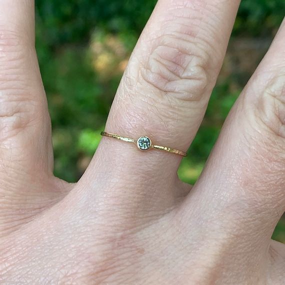 Solid Gold Green Sapphire Stack Ring Custom Birthstone Ring – Etsy In Dainty Gemstone Stack Rings (View 12 of 25)