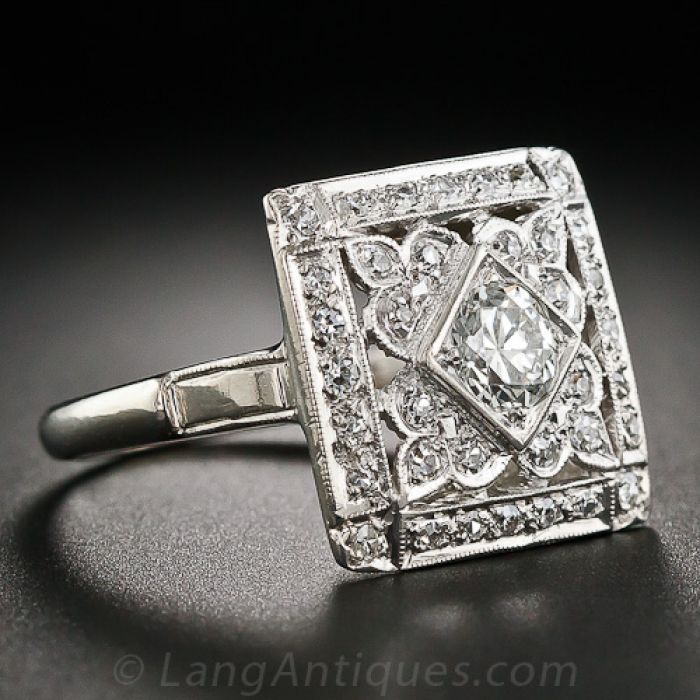 Square Art Deco Diamond Cocktail Ring With Floating Squares Diamond Cocktail Rings (View 2 of 25)