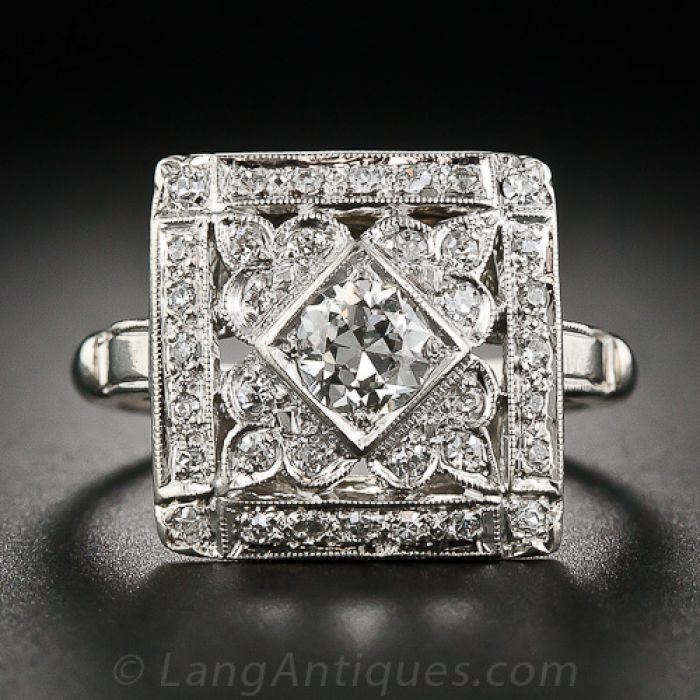 Square Art Deco Diamond Cocktail Ring With Floating Squares Diamond Cocktail Rings (View 1 of 25)